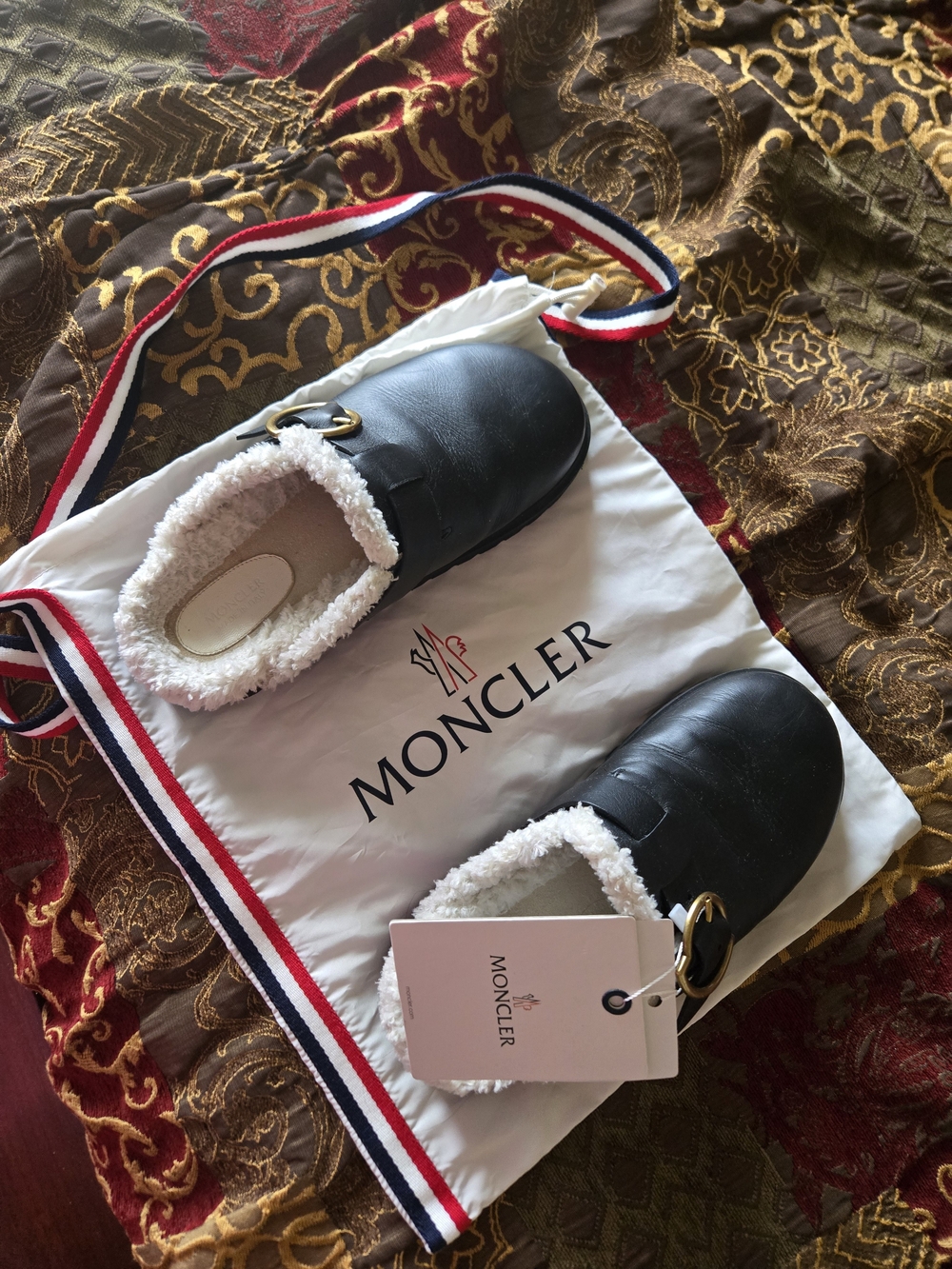 Moncler Black Shearling-Trim Slip-On Bag